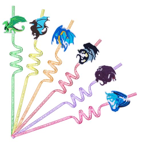 24 Pcs Dragon Party Plastic Straws Western Dragon Theme Party Supplies Reusable Drinking Glitter Straw for Teens Adults Birthday Party Supplies Decorations
