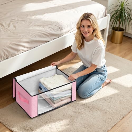 Image of Fab totes 35L Closet Organizers and Storage, Foldable Under Bed Storage Containers, Storage bags for Organizing Bedroom, Closet, Clothing,Organization with Handle (3 Pack,Pink)