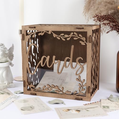 OurWarm Wedding Card Box for Reception, Wooden Gift Box Card Holder with Acrylic Window, Vintage Envelope Money Box for Rustic Wedding Graduation Party Birthday Baby Shower Decorations