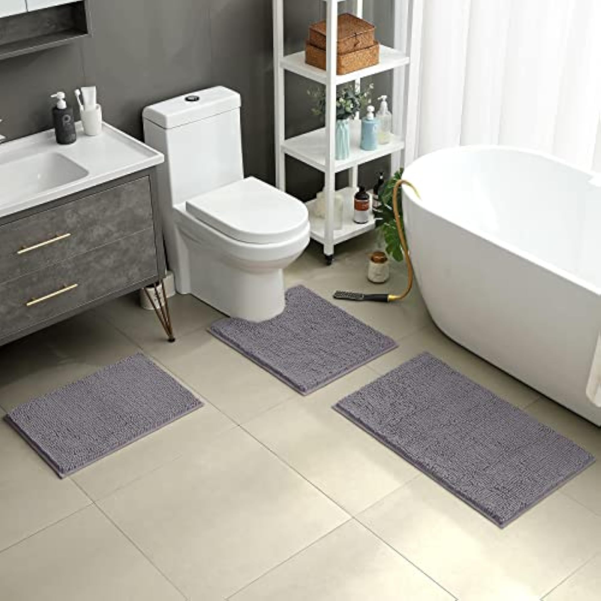 3 Pieces Luxury Soft Chenille Bath Mats Set, Absorbent