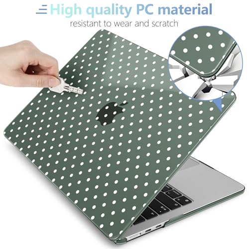 Image of MEEgoodo Case for M5 /M4 /M3 /M2 MacBook Air 13 inch 2026 2025 2024 2022, Fit Model A3449 /A3240 /A3113 /A2681, Case Compatible with MacBook Air 13.6-inch, White Polka Dots & Midnight Green