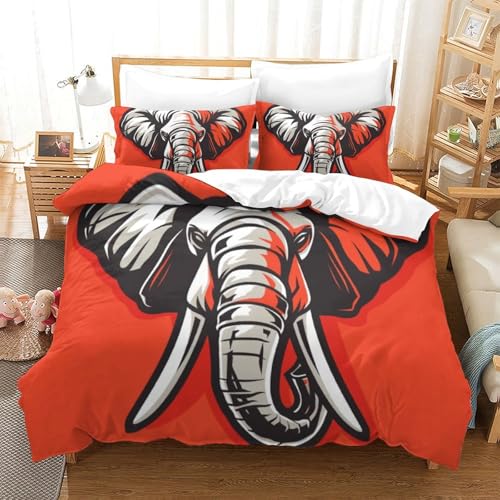 Housse de couette éléphant 3D 260x220 cm avec taies d'oreiller pour lit super king