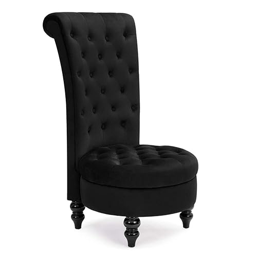 AVAWING Throne Royal Chair Set of 1 for Living Room, Button-Tufted Accent Armless High Back Chair with 24.6 Inch Larger Seat, Thick Padding and Rubberwood Legs, Mysterious Black - 1 - Dutch Velvet+mysterious Black