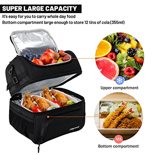 Nepest Insulated Lunch Box For Adult Men Women Heavy Duty 2 Compartment Black Thermal Lunch Bags Leakproof Reusable Lunchbox Cooler Tote Bag For Work Picnic Office Beach #TOP1