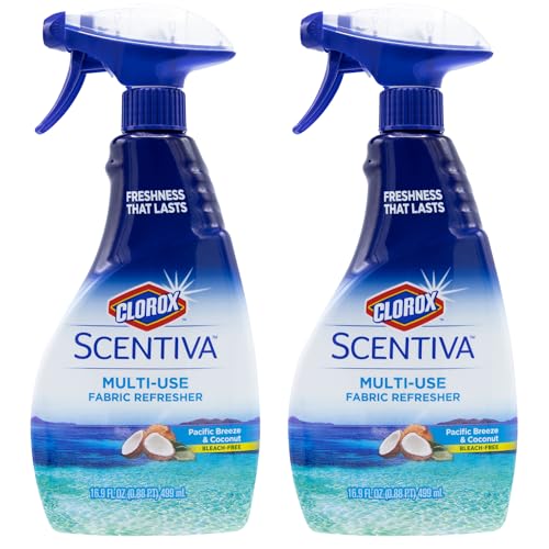 Image of Clorox Scentiva Fabric Refresher Spray, Pacific Breeze and Coconut Scent for Household Fabrics, Odor Refresher for Upholstery, Curtains, Bedding, and Carpets, Non-Bleach, 16.9 Fl Oz - 2 Pack