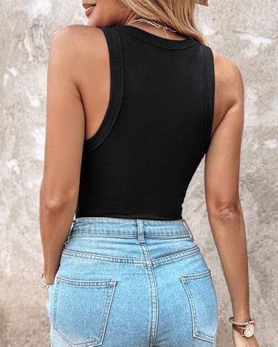 Image of CHICME Women Built-in Bra Tank Tops Sleeveless Casual Shirts Racerback Ribbed Fitted Tank Tops