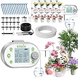 Bew&auml;sserungssystem Zimmerpflanzen f&uuml;r Urlaub Automatische Bew&auml;sserung mit Bodenfeuchtesensor, Einstellbarer Timer, 15m Schlauch & 15 Tropfer, Tropfbew&auml;sserung Set f&uuml;r Balkon, Gew&auml;chshaus, B&uuml;ro
