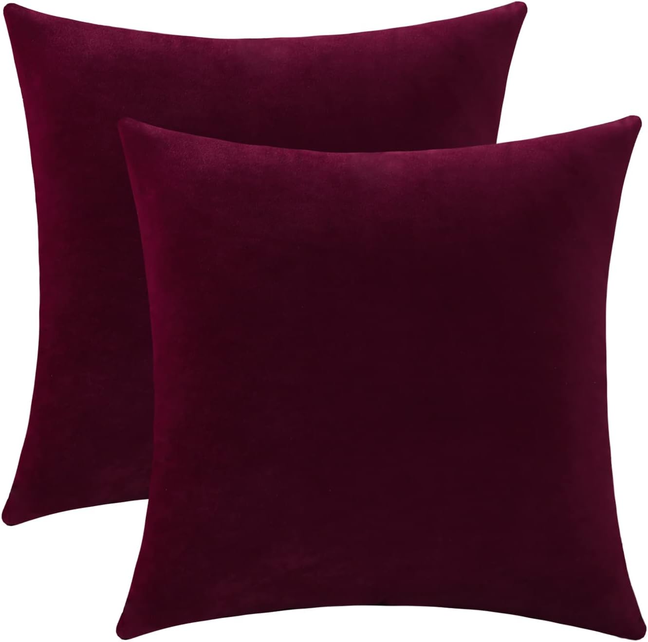 Jeneoo Set of 2 Comfy Soft Thick Velvet Throw Pillow Covers for Sofa Couch Decorative Solid Square Cushion Cases for Bedroom Car (20 x 20 Inches, Burgundy Red)