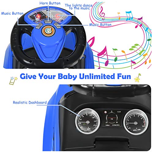 Image of Costzon 3 in 1 Ride on Push Car, Stroller Sliding Walking Car with Horn, Music, Light, Under Seat Storage, Parental Handle, Armrest Guardrails, Ride on Toy for Boys & Girls (Blue)