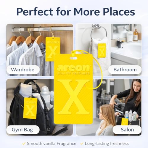 Image of AREON X Version Vanilla Hanging Best Car Air Freshener - Long Lasting Scent for Car or Home - Long Lasting, Fresh, Luxurious Scent
