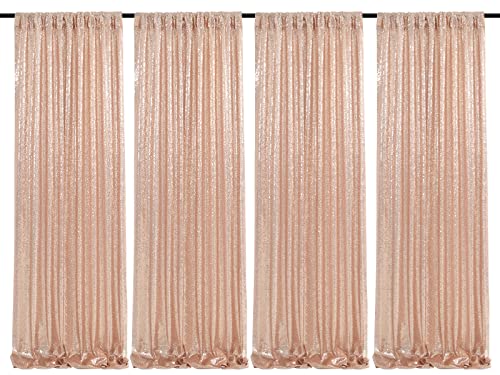Image of SoarDream Rose Gold Glitter Sequin Backdrop Curtains 4 Pieces 2ftx8ft Dessert Backdrop Wedding Party Decor Glitter Photography Background