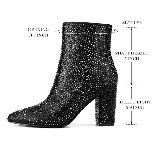 Rollda SUEDI Rhinestone Boots for Women, Sparkly Ankle Booties with Pointed Toe, Ladies Block Chunky Heel Glitter Boots4
