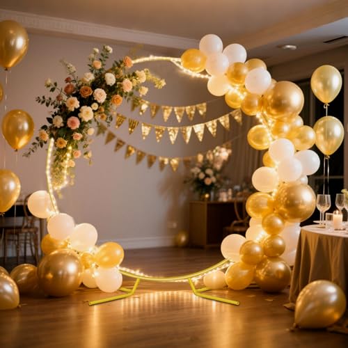 Image of Nisoger 6.6FT Round Backdrop Stand, Circle Gold Balloon Wedding Arch Frame | Metal Wedding Backdrop With Storage Bag For Valentines Day Parties, Baby Shower, Ceremony and Graduation Decorations
