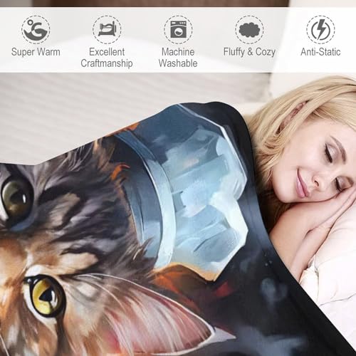 Couverture 3D chat en flannel de 130x180cm lavable en machine - 4