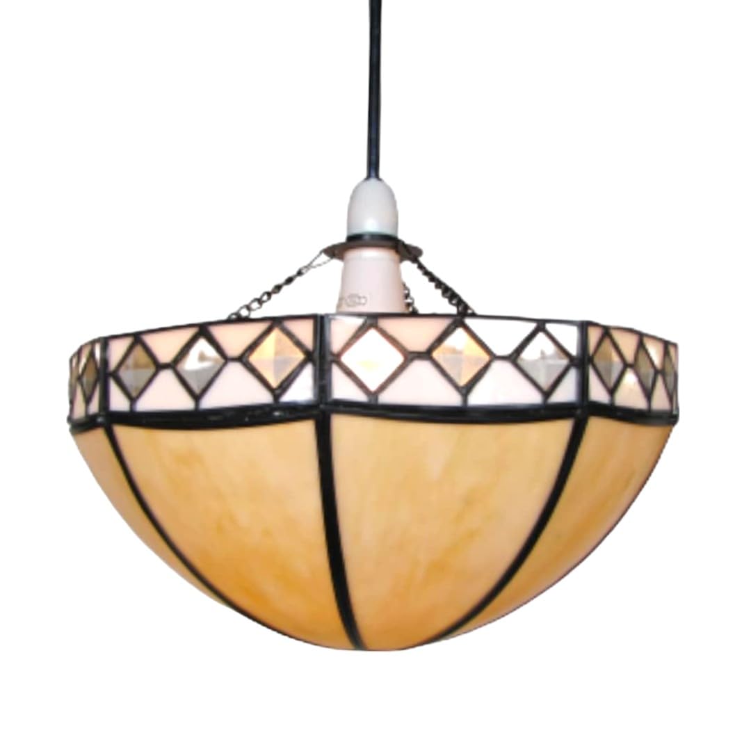 Loxton Lighting Beige, White Tiffany Easyfit Bowl Shaped Uplighter - 12' Beige And White Stained Glass For Bedrooms And Living Rooms,