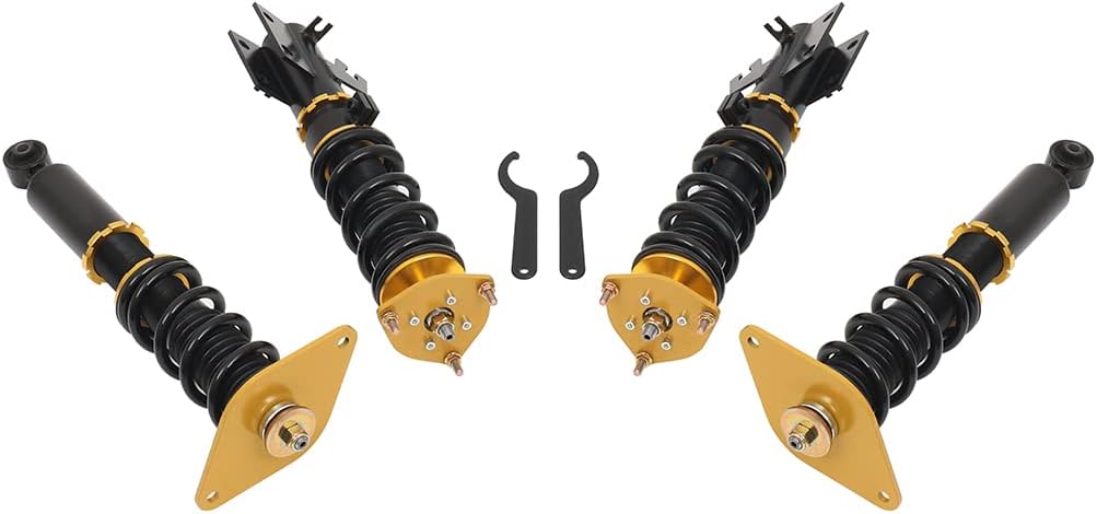 Adjustable Height Coilovers Struts Front And Rear Fit for 2001-2005 for Nissan Almera, 2000-2006 for Nissan Sentra Coil Spring Over Shock (Set of 4) - Golden