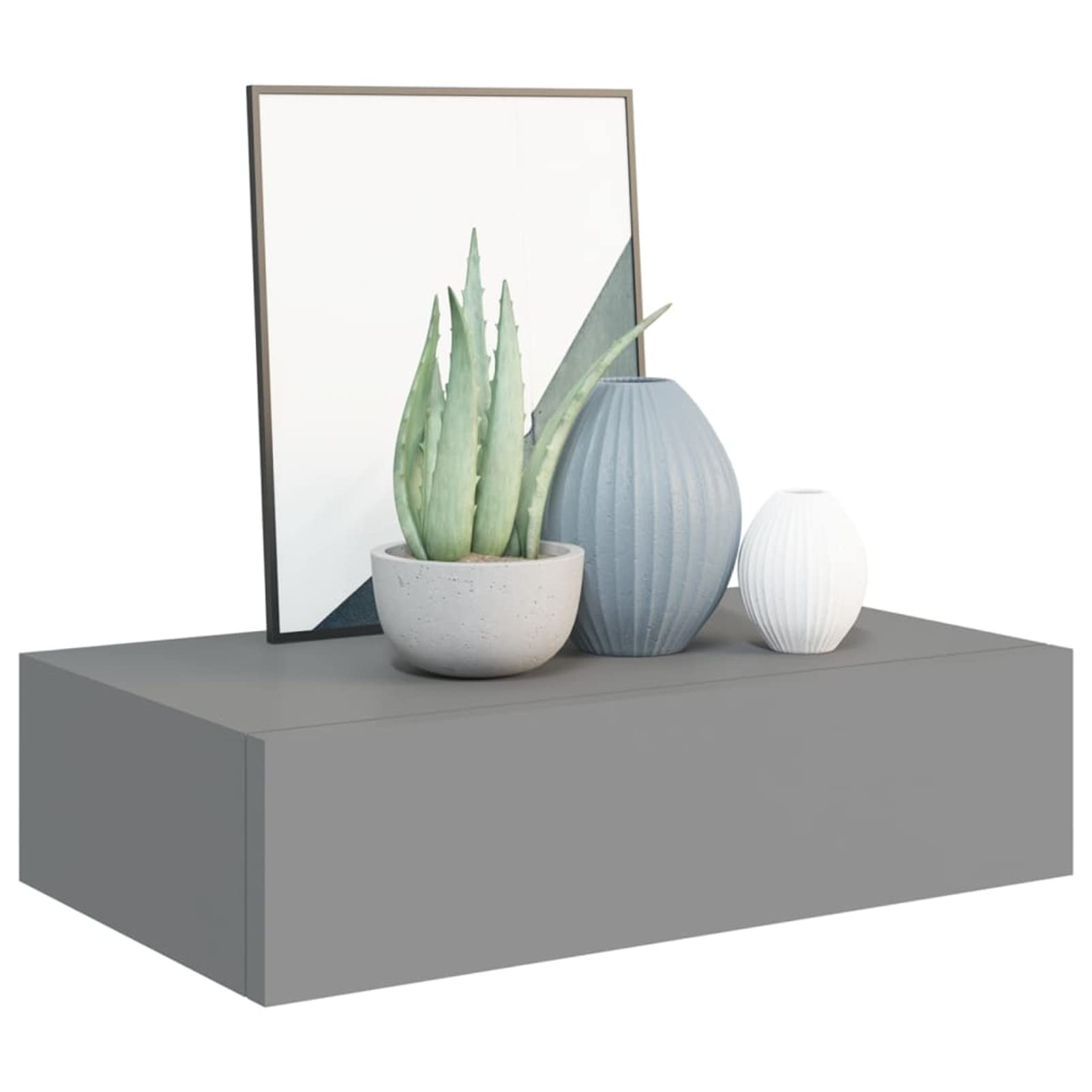 Gecheer Estante de Pared con Cajón,Estante Estantería para la Sala,Baldas flotantes,Armario Suspendido, Estanteria para Trasteros, Estante con cajón de Pared MDF Gris 40x23,5x10 cm