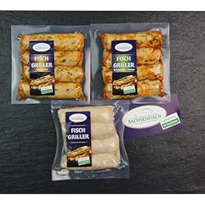 Barbecuepakket Vis, braadworst, probeerpakket, zuivere vis worst om te grillen, 3 soorten, exotische grillworst van verse vis, voor BBQ grill en pan (visfijnkost, set van 3, 540 g)