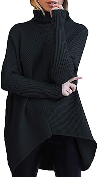 ANRABESS Womens Turtleneck Oversized Sweater 2023 Long Batwing Sleeve Asymmetric Hem Casual Knit Pullover Tunic Sweater