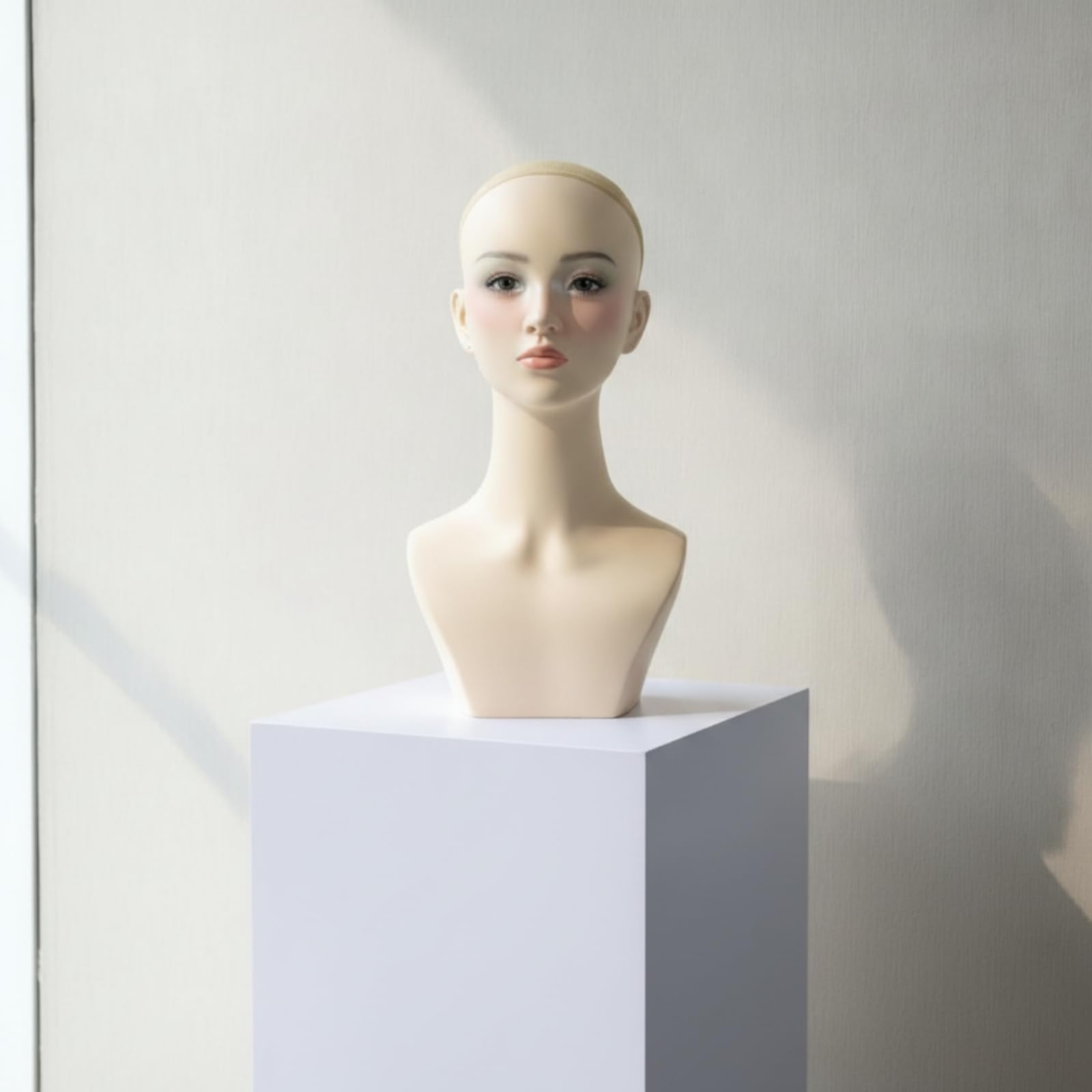 perfk Testa Manichino Donna per Parrucche Espositore Parrucca Busto con Spalle Supporto Display Testa con Collo E Spalle Finitura Realistica in PVC