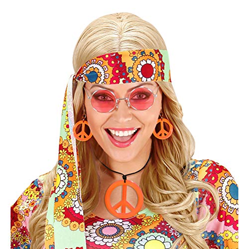 W WIDMANN MILANO Party Fashion 53284 - Schmuckset Hippie, Halskette und Ohrringe, Orange, Flower Power, Peace, Blumenmädchen, Mottoparty, Karneval