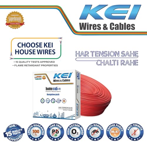 Image of KEI WIRES & CABLES Homecab 0.75 sqmm 1 Core 99.97% Pure Copper Conductor Flame Retardant House Wire PVC Insulated Cable for Domestic & Industrial Electrical Wiring (Red, 180 Meters)