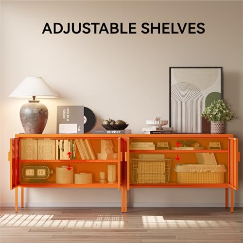 Image of COFaR TV Stand for TVs up to 75 Inch, 40''L Media Console with Ventilation Doors, Metal Entertainment Center with Adjustable Shelves & 120Lbs Storage for Living Room & Bedroom, Orange