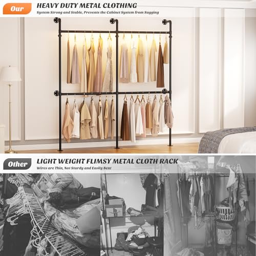Aheaplus Industrial Pipe Clothing Rack, Reversible 6.75FT Clothes Rack for Hanging Clothes, Heavy Duty Garment Racks, Wall Mounted Closet Wardrobe Racks, Corner L Shaped Walk-in Closet System, Black - Image 6