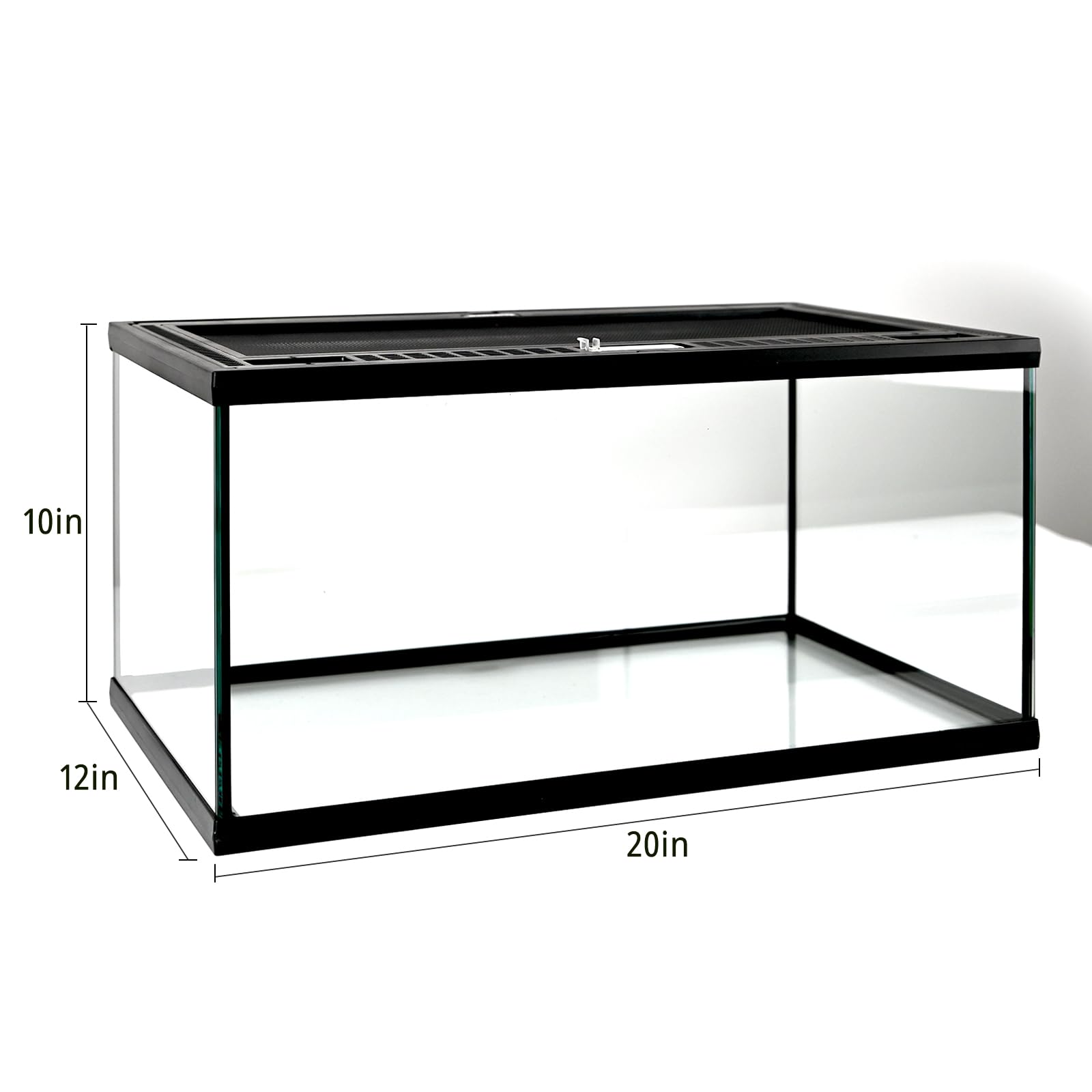 Tanque de vidrio para reptiles de 20 x 12 x 10 pulgadas, terrario premontado para tortuga, cangrejo ermitaño, dragón barbudo, geco, lagarto, serpiente, araña, pez, tarántula, con ventilación