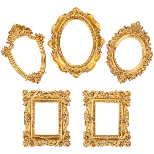 Amosfun 5Pcs Vintage Barocco Ovale Della Struttura Della Foto Da Tavolo Antico Della Decorazione Della Resina Oro Ornato Con Texture di Stile di Trasporto Europeo Photo Frame Desktop di