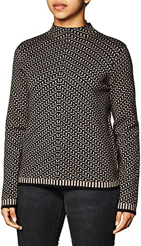 Max Studio Women's Mock Neck Sweater, Black/Taupe, Small