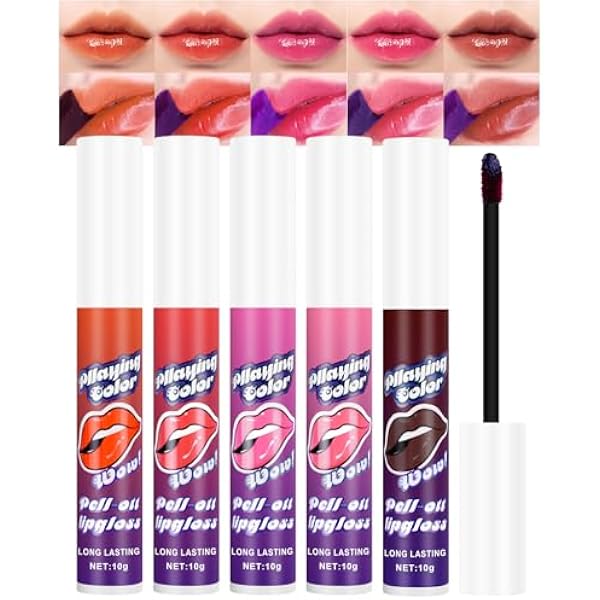 Peel Off Lip Stain Zestaw 5 Kolorów, Odciek do ust z matowym wykończeniem, długotrwały i wodoodporny, wysoce pigmentowany, błyszczyk do ust pozostanie na cały dzień
