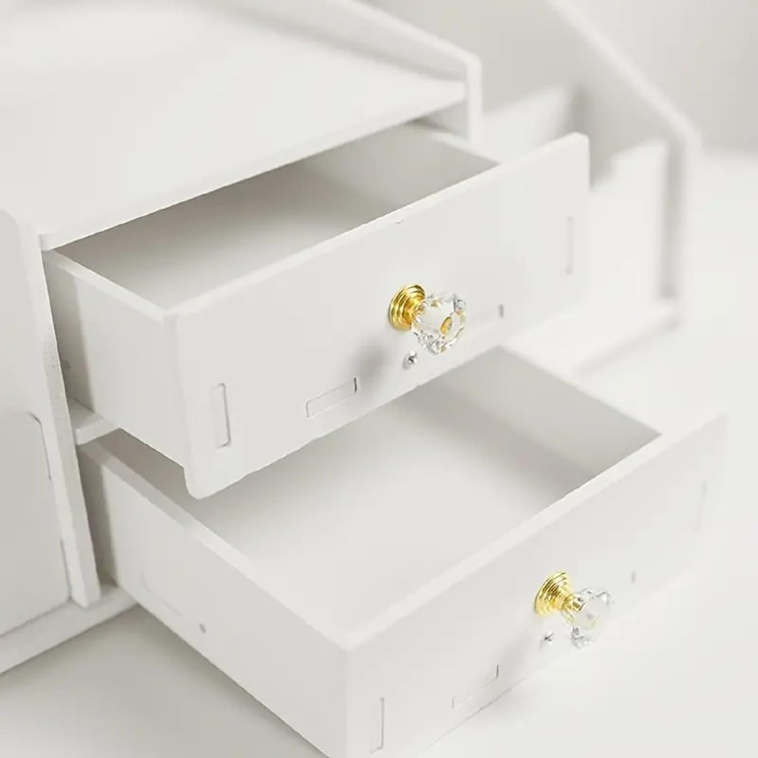 KTRS Enterprise Wooden Desktop Storage Box DIY Detachable Assembly Cosmetic Mirror Household Double Drawer Compartment Cosmetic Storage Mirror 2