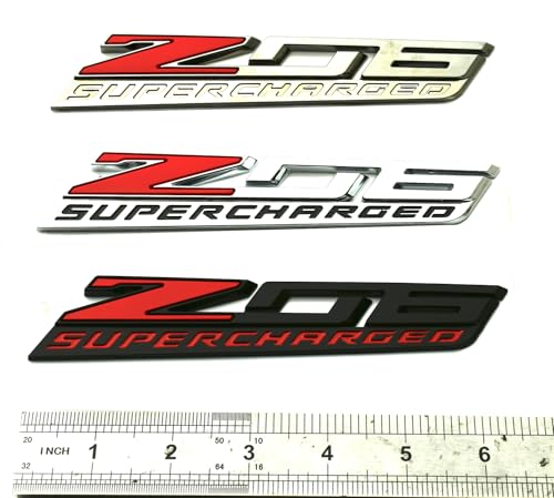 Image of C7 Z06 Supercharged Emblem 3D Badge Nameplate Logo Replacement for 2015-2019 C7 Corvette 6 inch x 7 /8 inch (Black Red)