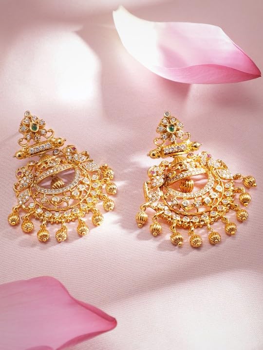 Image of Rubans Chandbali Earrings Gold Plated Traditional Pearl Detailed Jewellery Gift for Women & Girls