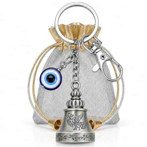 Image of OTTAVO Evil Eye Bell Keychain, Metal Nazar Battu, Good Luck Charm for Car & Bike Keys, Protective Guardian Bell, Bag Accessory