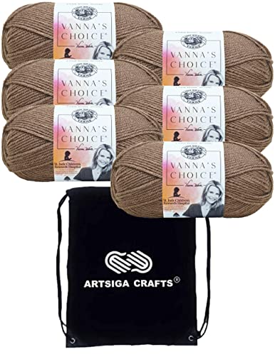 Image of Lion Brand Yarn Vanna'S Choice 860-125 Taupe | 6 Skeins, Same Dye Lot, Project Bag, CYC #4 Worsted, 100% Acrylic, Ideal for Crochet, Knitting Blankets, Hats, Scarves
