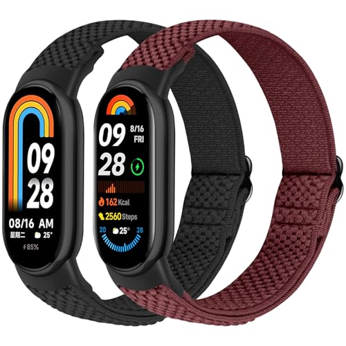 BTTNG Correa Elástica de Nylon Sólo Compatible con Xiaomi Smart Band 10/9/8, Pulseras Elásticas Ajustables de Nylon Deportivo de Repuesto para Xiaomi Mi Band 8/9/10 Hombres Mujeres (2 uds.)