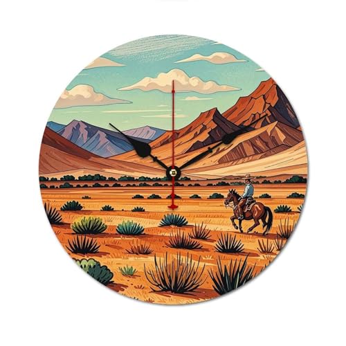 Horloge moderne en bois cheval Far West pour décorer le salon et la chambre - 2