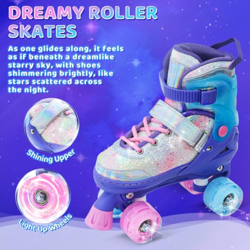 Nattork Kids Roller Skates for Girls Kids, 4 Sizes Adjustable Girls Roller Skates for Ages 4-12 with Light up Wheels & Safety Protection - Cool Birthday Gift for Indoor Outdoor Sports by Nattork - Used condition - Image 2