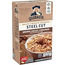 Quaker Steel Cut Quick 3-minute Oatmeal, Quick Steel Cut, Brown Sugar and Cinnamon, 13.5 oz, - 8 Count (Pack of 6) total- 48 count