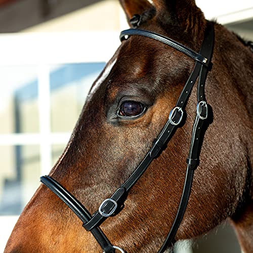 Horze Genuine Leather Cross-Under Bitless Bridle | Web Reins Included - Black - Horse #TOP4