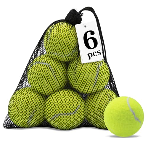 Magicorange Tennis Balls Practice Training Balls for Beginners Playing Ball for Dogs with Mesh Bag (Yellow 6 Pack)