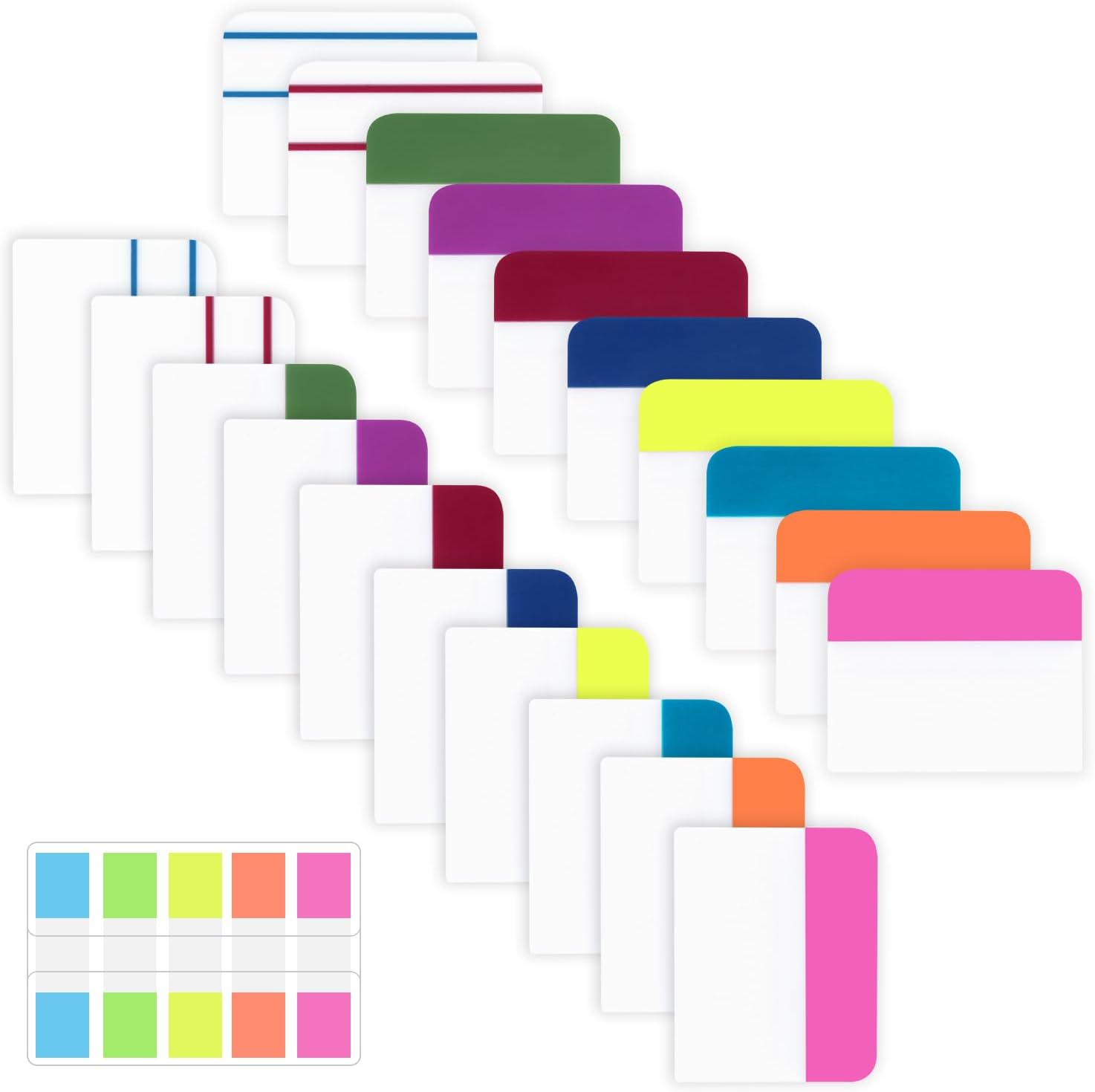 MEMX Sticky Index Tabs, 500 Pcs Tabs 2 Inch, Writable and Repositionable File Tabs Flags Colored Page Markers Labels for Reading Notes, Books and Classify Files, 21 Sets 10 Colors