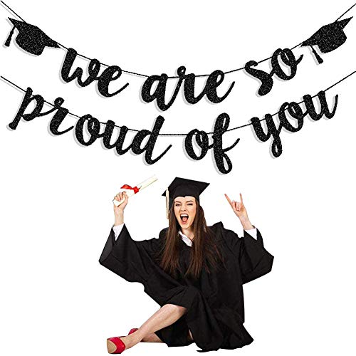 2023 Graduation Banners Party Decorations, Black Glitter We Are So Proud Of You Graduation Banners Garland For Congratulation Graduation Party Supplies, School, Home, Car Decorations #TOP3