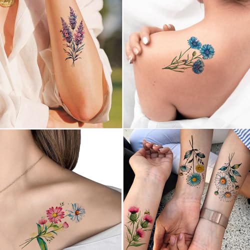 Tazimi 20 Sheets 3D Watercolor Flowers Temporary Tattoos For Women Girls Lily Daisy Lavender Dandelion Rose Tiny Floral Tattoos Sticker Realistic Long Lasting Fake Tattoo Stickers thumb #5