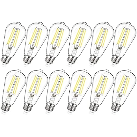MAXvolador 12-Pack Dimmable Vintage LED Edison Bulb 60W Equivalent, 6W 850Lumens Edison Light Bulbs 5000K, ST58 Antique LED Filament Bulb, E26 Base Cover