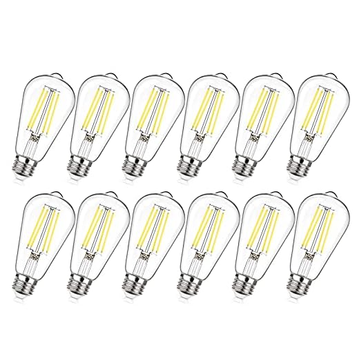 MAXvolador 12-Pack Dimmable Vintage LED Edison Bulb 60W Equivalent, 6W 850Lumens Edison Light Bulbs 5000K, ST58 Antique LED Filament Bulb, E26 Base
