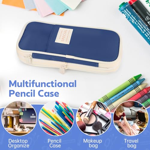 Image of Pencil Case, Large Capacity Aesthetic Pencil Cases with Durable Zipper, Big Stationery Pencil Pouch for Women & Men , Adults Portable Storage Organizer Bag for College, office, Travel (Dark Blue)