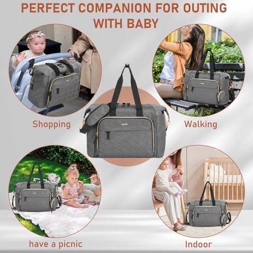 Image of 7pcs Diaper Bag Tote, Large Mommy Bag Travel Diaper bags, Baby Diaper Tote for Mom Hospital Baby, Dark Grey